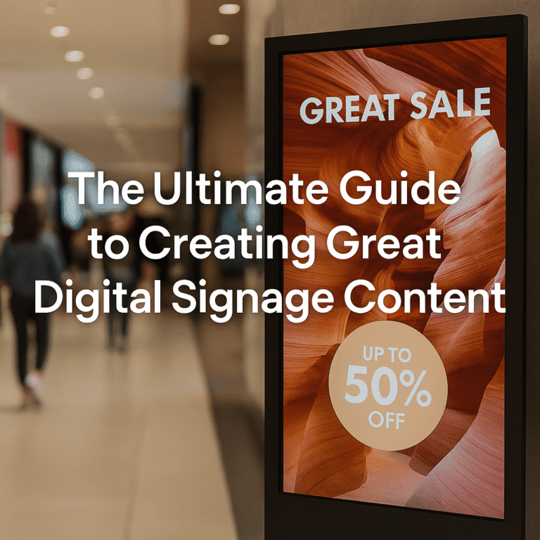 Digital signage content displayed on a screen